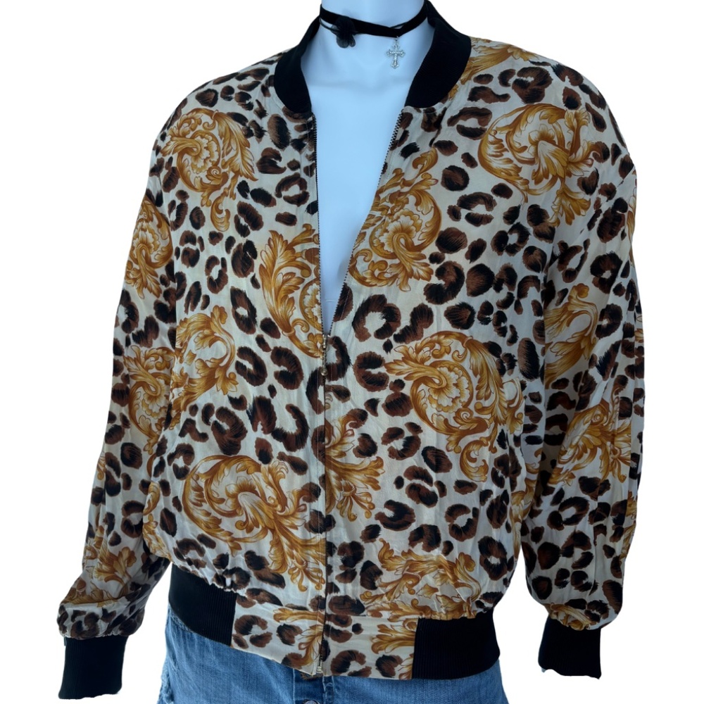 Spencer Jeremy Vintage Silk Bomber Jacket – Leopard Baroque Print, Women’s M - Picture 3 of 7